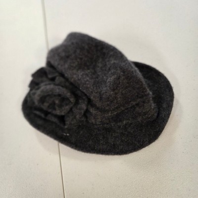 Charcoal Gray 100% Wool Cloche Hat with Rosette Flower Detail RN120543 One Size