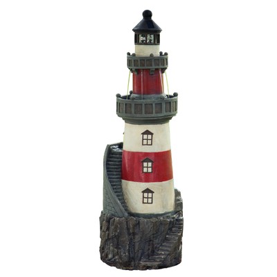 Teamson Home Outdoor Solar Light House Fountain with Rotating LED Light