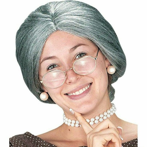 Adult Grandma Wig Old Lady Woman Grey Silver Short Curls Granny Mother