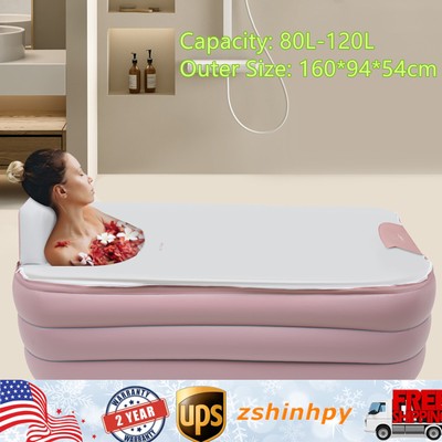 Pink Pvc Inflatable Bathtub Foldable Bathtub W/ Electric Air Pump For Adult Bath