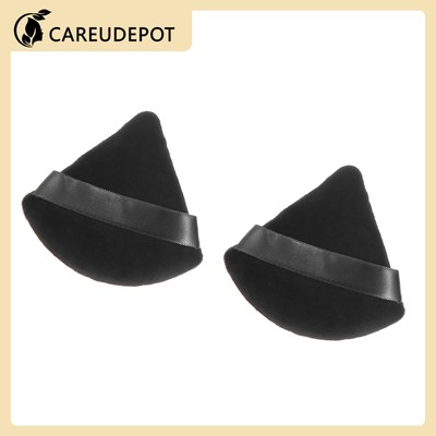 2Pcs Loose Powder Puff Soft Triangle Puff Blender Makeup Tool Short Plush Black