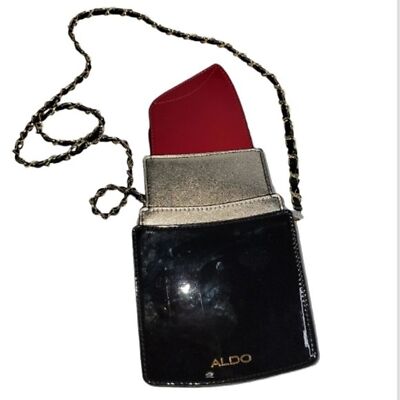 ALDO portland  lipstick shaped crossbody purse Black red Gold Christmas gift