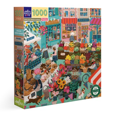 eeBoo Engelse groene markt 1000 stukjes gerecycled karton - kleurrijke puzzel op