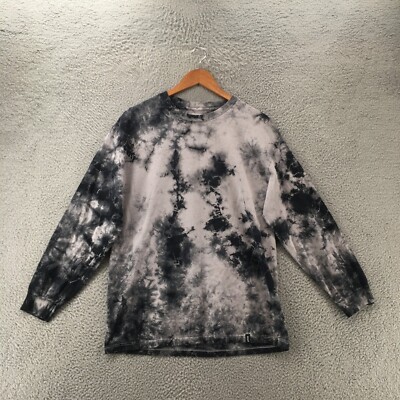 HUF Burn Faster Tie Dye Long Sleeve Tee Mens M Gray Black Pullover Crewneck