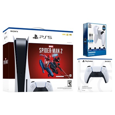 Sony PlayStation 5 Disc Spider-Man 2 Bundle with Extra Controller and Battery