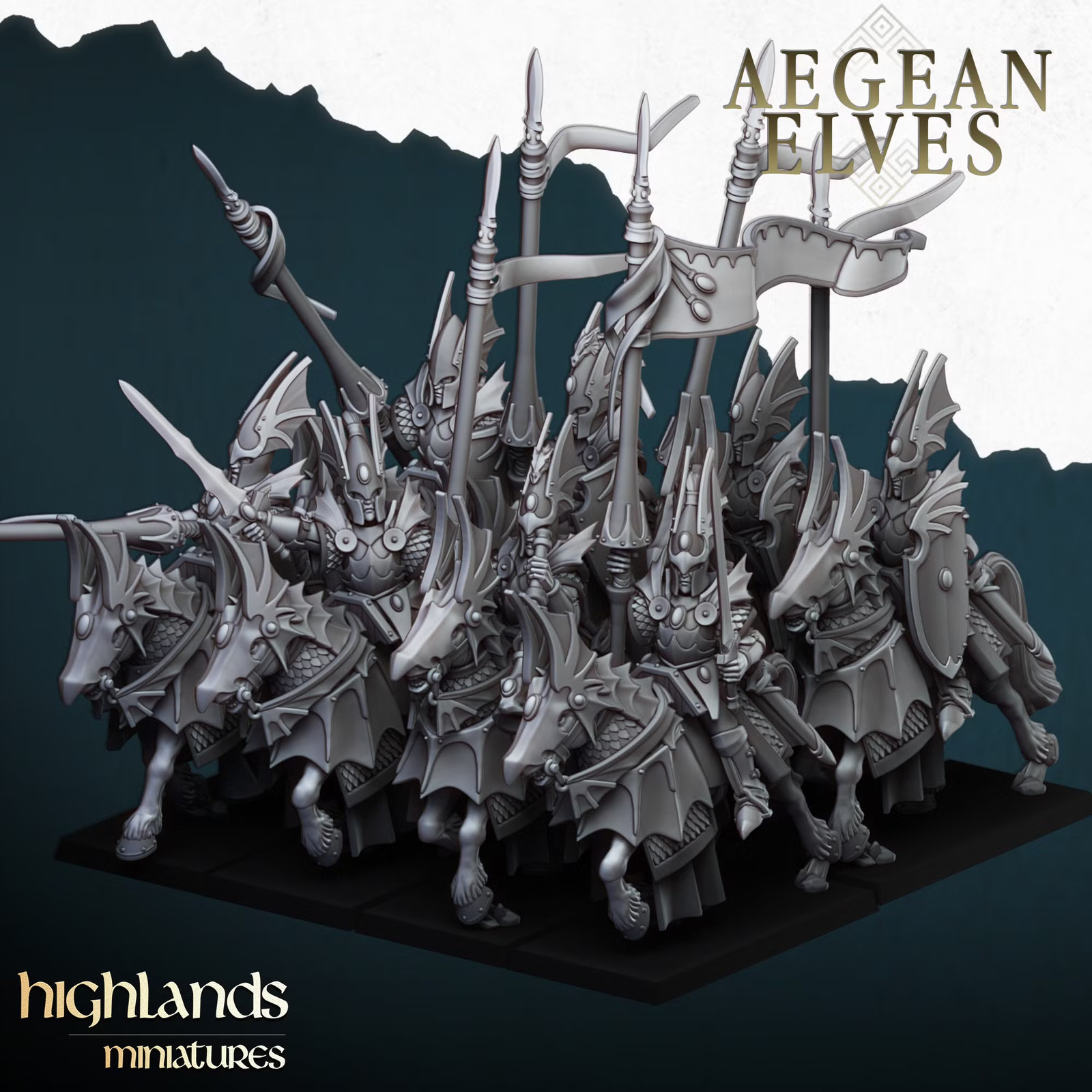 Aegean Elves Mounted Dragons Set | 32mm Scale | Highlands Miniatures