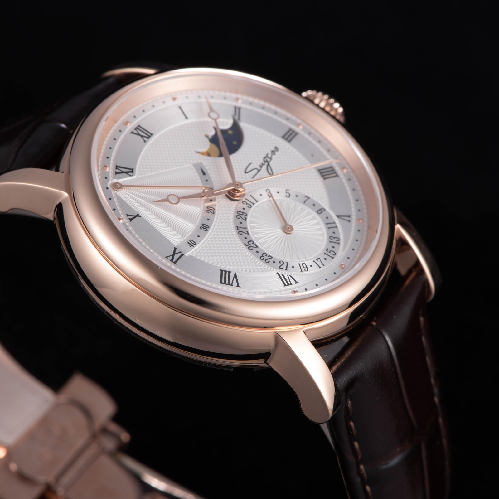 Pre-owned Sugess Moonphase Master High Beat Mechanical Mens Watch Seagull 1963 Su2153gw