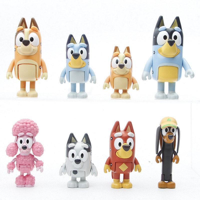 8 Figure Bluey Family Friends-Multi Pack Chilli Bandit Rusty Bingo