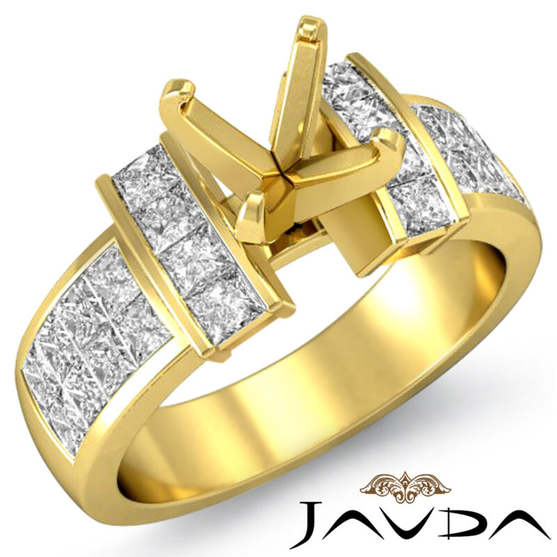 Diamond Anniversary Ring 18k Yellow Gold Princess Invisible Semi Mount 1.03ct