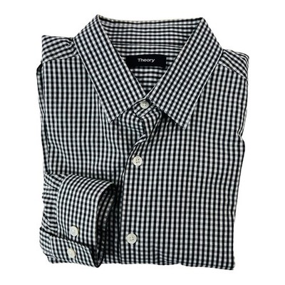 Theory Black & White Gingham Check Long Sleeve Button Up Mens Size Large L