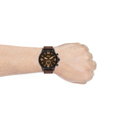 Pre-owned Fossil Nate Analog Black Dial Men's Watch-jr1487 Genuine Leather, Brown Strap
