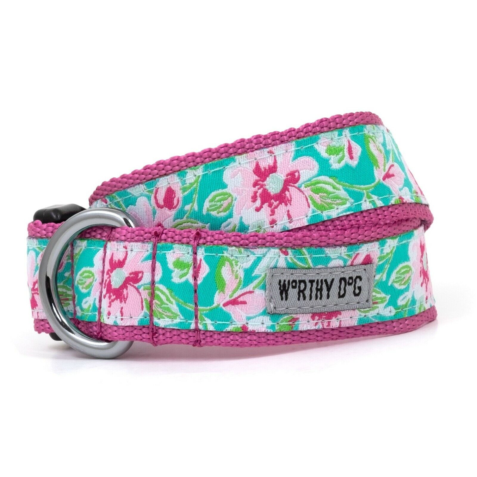 THE WORTHY DOG Watercolor Floral Dog Pet Nylon Collar, Teal Si...
