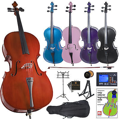 Cecilio Cello Outfit Black Blue Pink Purple Size 4/4 3/4 1/2 1/4 1/8+Sheet Stand
