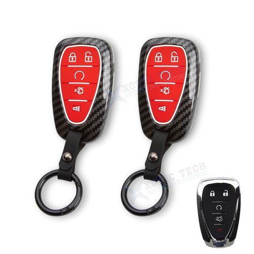 2pcs Carbon Fiber Style w/Red Key Fob Protector Case For Chevy Malibu Equinox