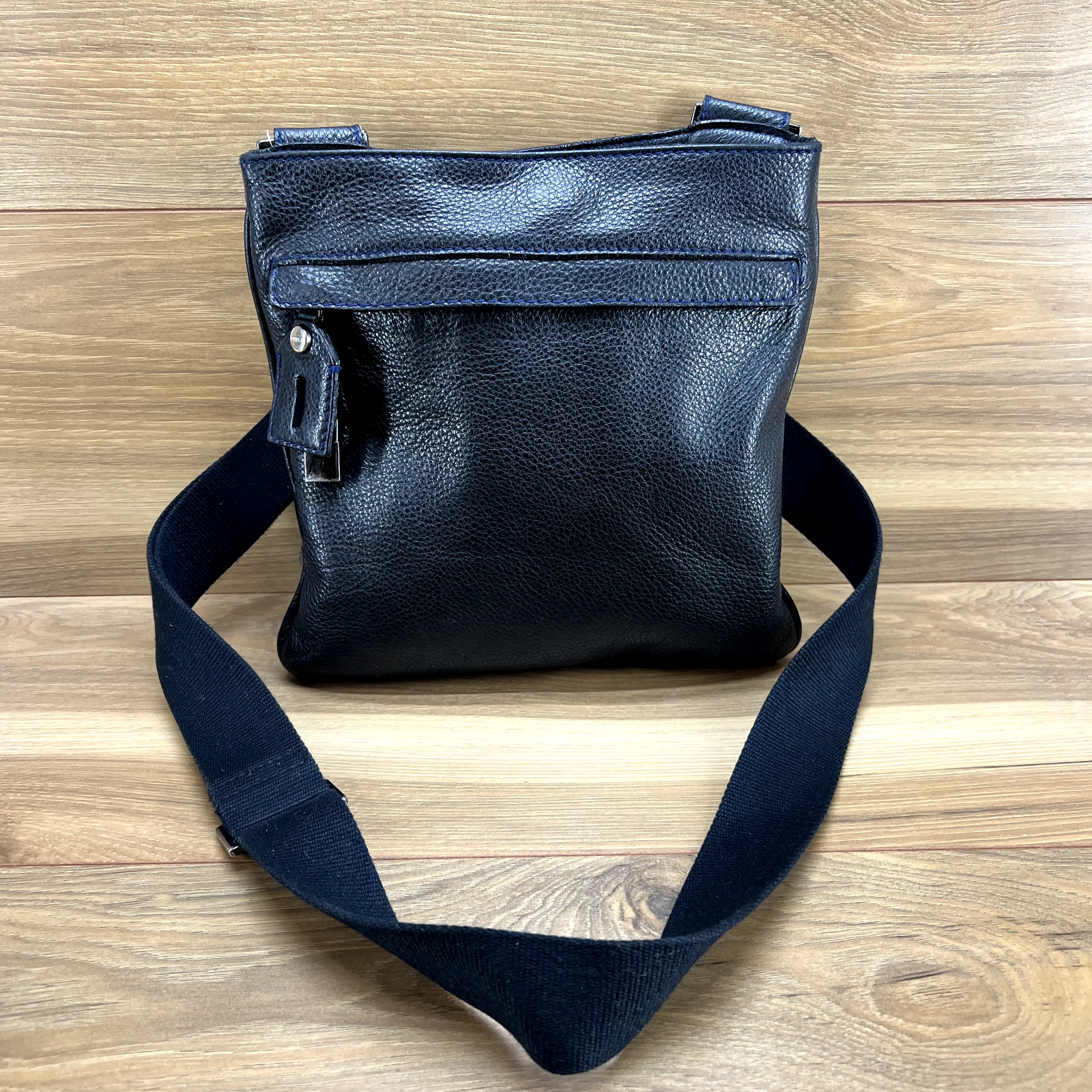 Furla Navy Blue Pebble Grain Leather Slim Crossbody Lock Bag