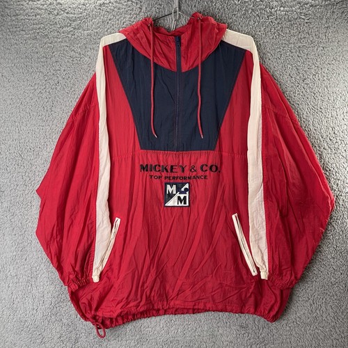 Vintage Mickey Mouse Disney Half Zip Windbreaker Jacket Red Mens 2XL Cartoon