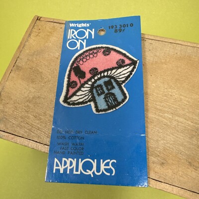 Wrights Iron On Vintage Applique Mushroom Patch New In Package