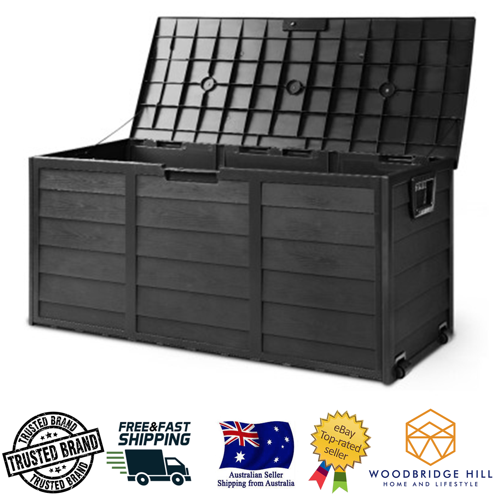 Gardeon Waterpoof Outdoor Storage Box Garage Tool Shed 290l Bench Seat On Wheels 9350062274460 Ebay