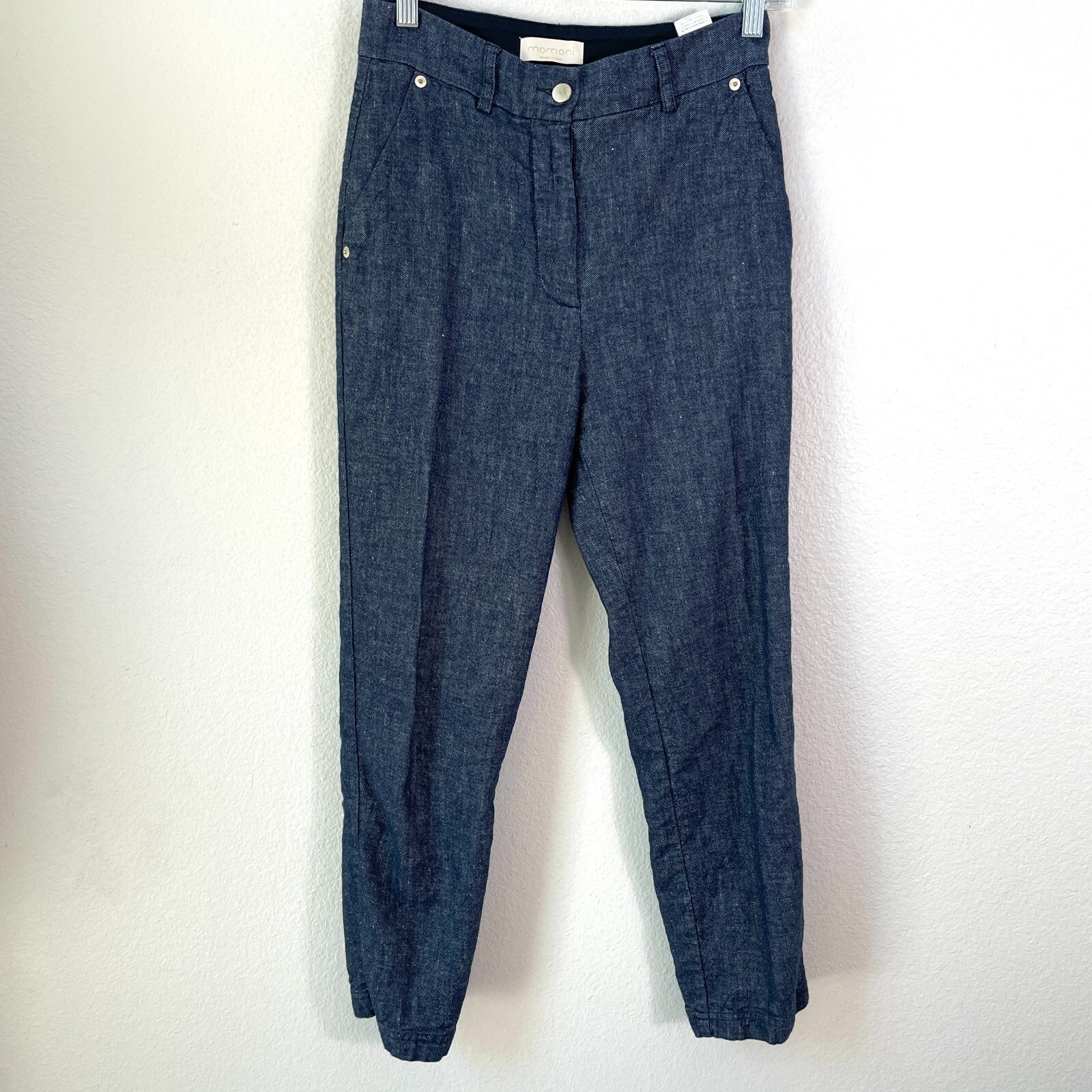 mononi モモニ☆PERGIA PANTS デニムパンツ☆IT40 Momoni Womens 40 (US 2) Blue Cotton Linen Blend Pants Made