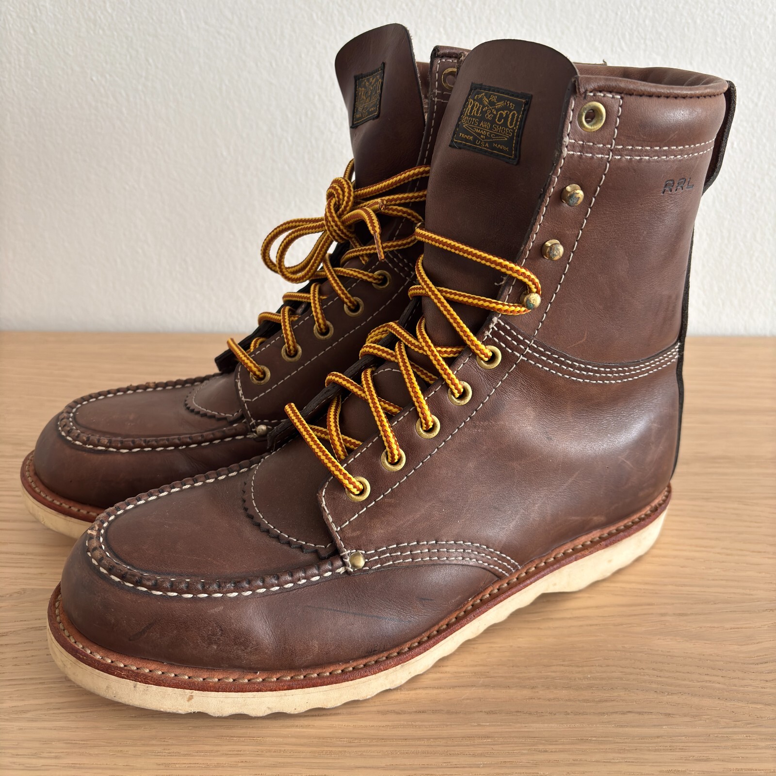 VTG RRL Ralph Lauren Leather Moc Toe High Boots Rare 9.5
