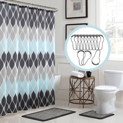 15-Piece Shower Curtain Set 72''x72'' Clarisse Grey/Blue