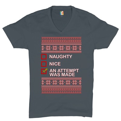 An Attempt Was Made Ugly Sweater V-Neck T-shirt Christmas Naughty or Nice Tee
