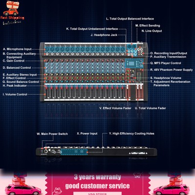 16 Channel Digital Sound Mixing Console Board Studio Audio Mixer Bluetooth USB