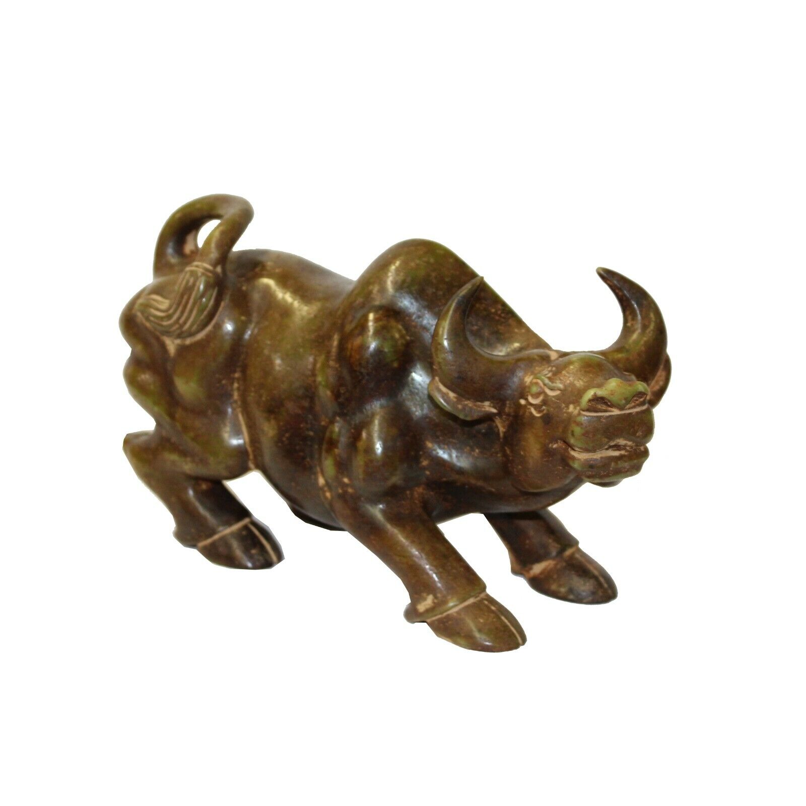 Chinese Green Brown Mix Stone Carved Ox Cow Display Figure cs5635S Chinese Green Brown Mix Stone Carved Ox Cow Display Figure cs5635S