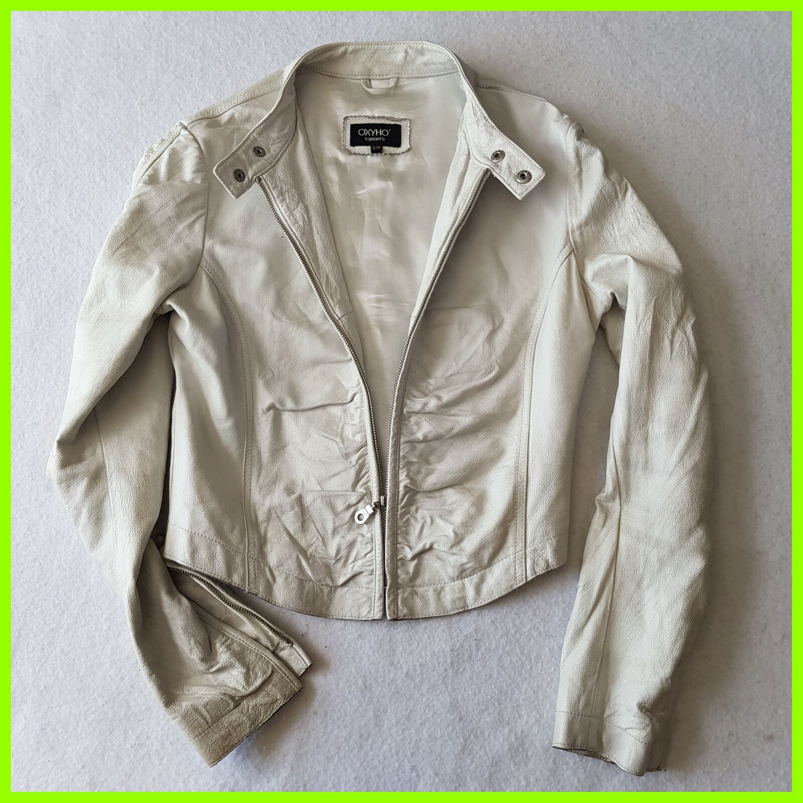 S Oxyho White Leather Jacket Women Coat Guenuine Cropped