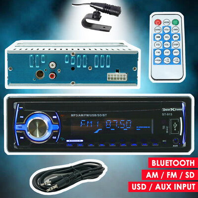 Car Stereo Audio Radio Receiver w/ Bluetooth In-Dash FM SD USB MP3 + Aux Cable