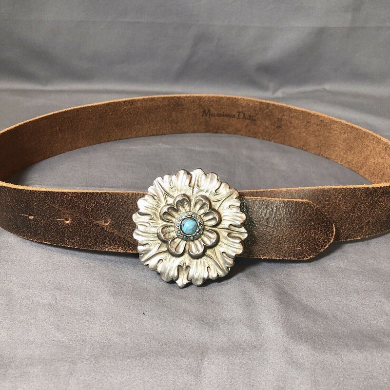 【Massimo dutti】メタルリングパーツ付きレザーベルト MASSIMO DUTTI Brown Leather Belt Silver Tone Buckle 29.5x1.5