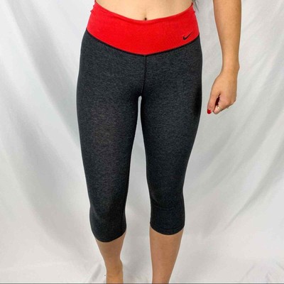 Nike Dri-fit Crop Capri Leggings Grey & Red Waistband Size Extra-Small