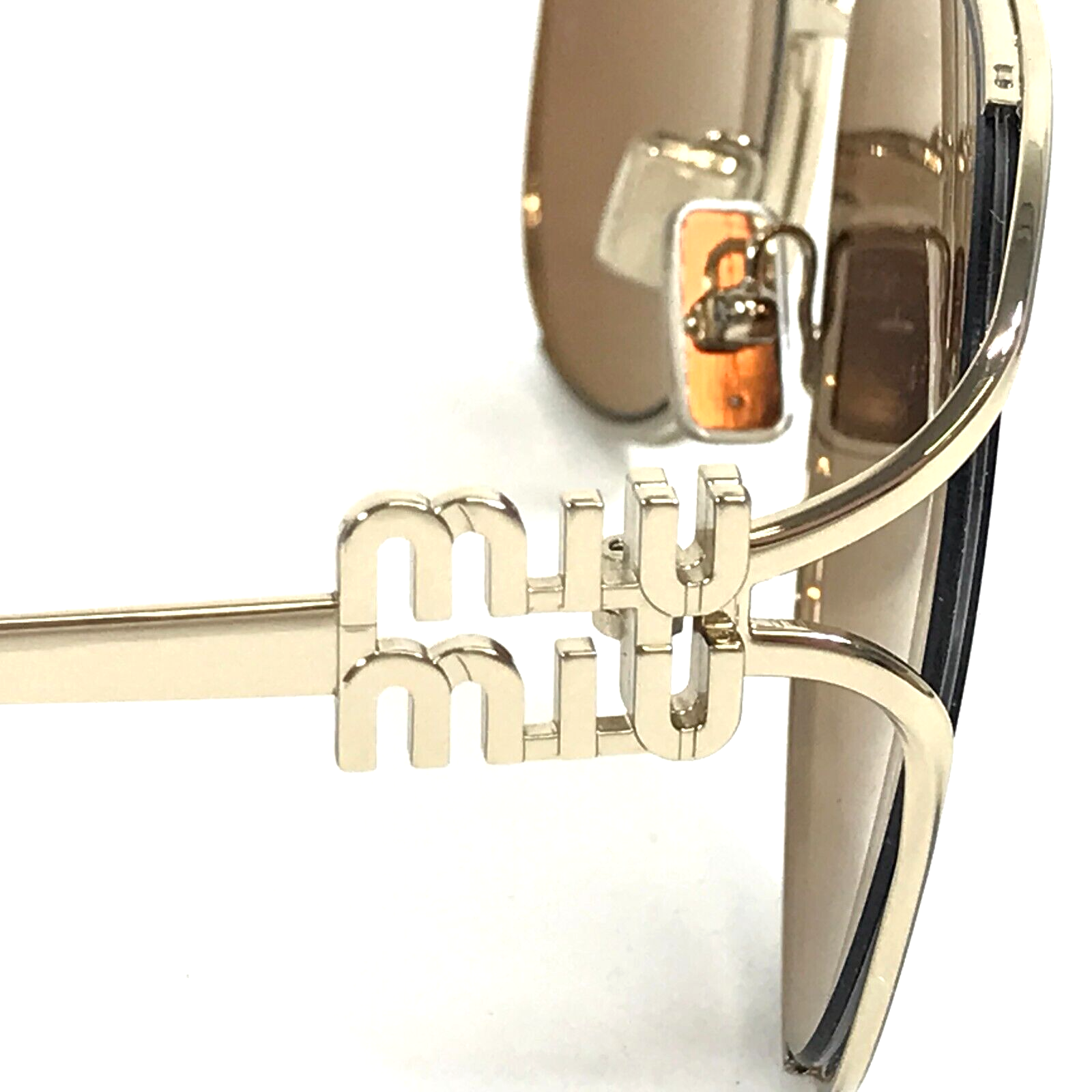 Pre-owned Miu Miu Sunglasses Smu52z Zvn-70d Pale Gold Aviator Frames W Brown Violet Lenses