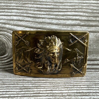 Vintage Native American Chief Belt Buckle  Robbins Co. George Thoresen