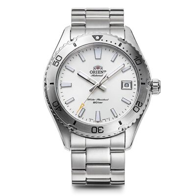 Pre-owned Orient Mako Sports Rn-ac0q03s White Dial Mechanical Automatic Diver Watch Men