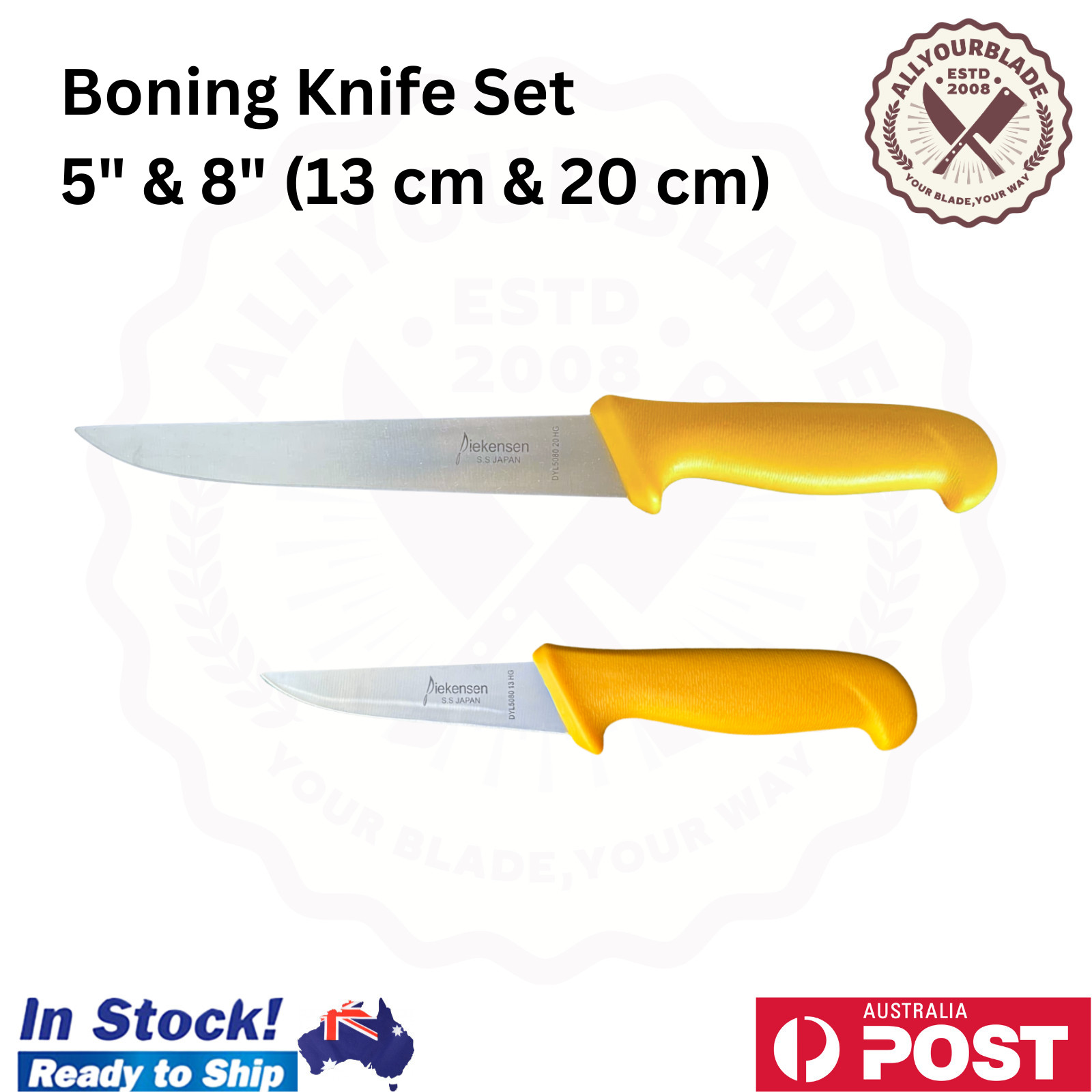 Butcher Knife Straight Wide Blade 5" & 8" Boning Knife Set for Butchers - Yellow