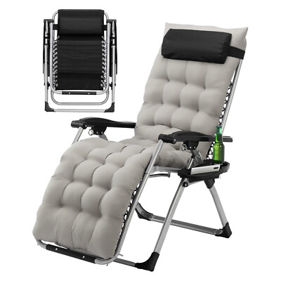Zero Gravity Reclining Chair Outdoor Lounge Chair with Removable Cushion & Tray