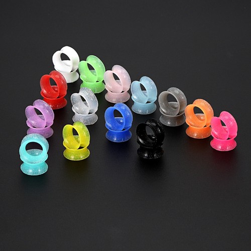 ULTRA THIN EAR SKINS TUNNELS-Gold Glitter Silicone Ear Gauge-Soft Ear plugs-PAIR