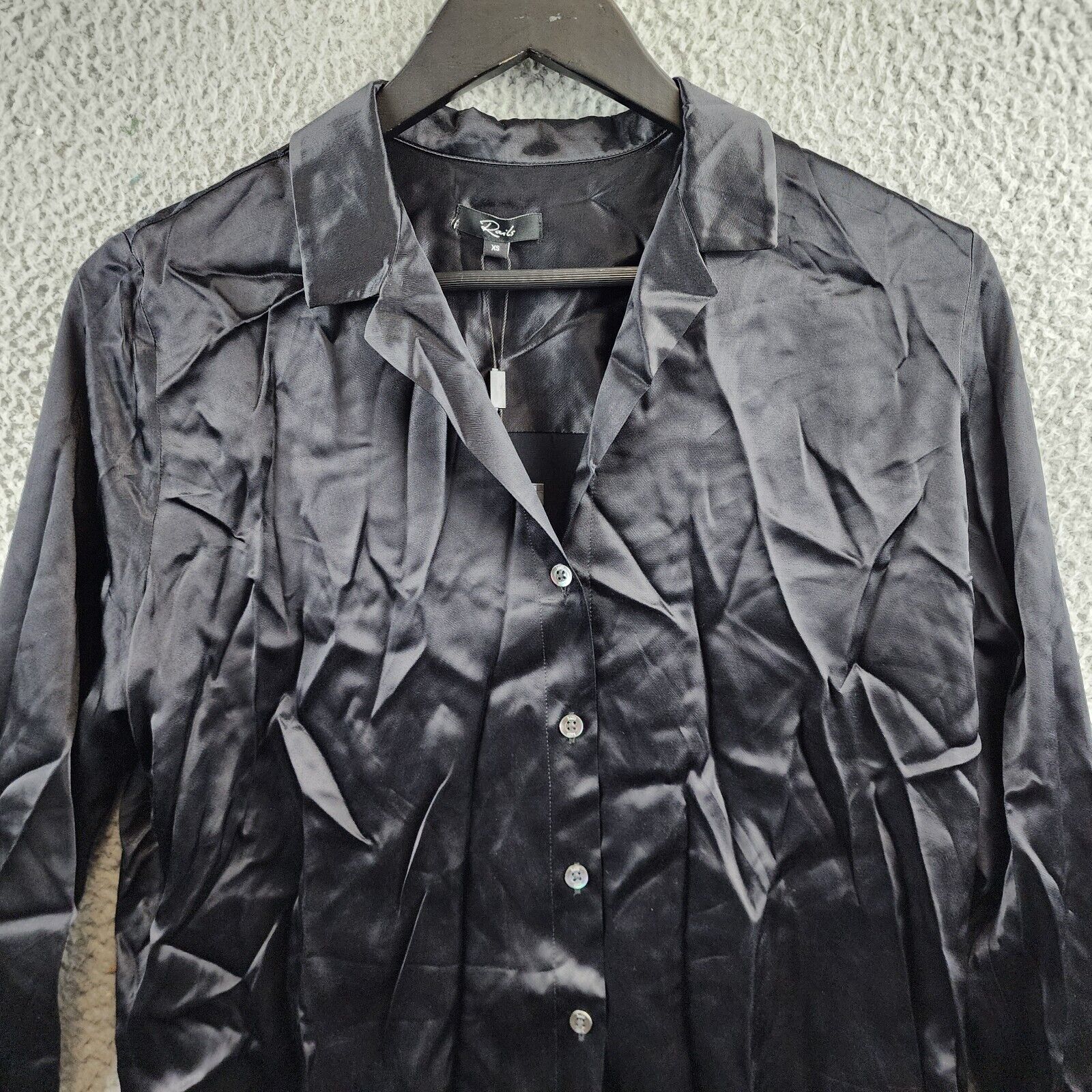 Rails Nami Button Up Blouse Women's XS Black Solid Notch Collar Long Sleeve - Picture 4 of 15
