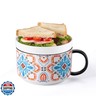 Chubacoo Soup Bowl and Sandwich Plate Combo: 38 oz Ceramic Ramen Bowl Microwave Safe - Extra Large, Big Handle, Ideal for Cereal, Salad, Pasta, Solo Dining, Breakfast, Afternoon Tea - Design B