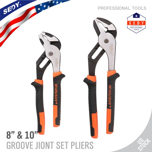 2-Piece Groove Joint Pliers Set Adjustable Water Pump Plier 10 & 8 Inch
