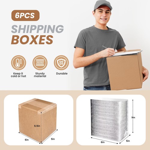 YSSOA 6 Pack Insulated Shipping Boxes with Aluminum Foil Liner 6’’X5’’X9’’