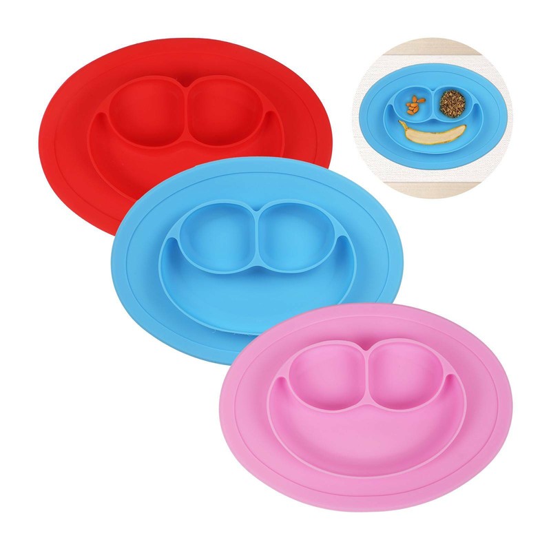 Baby Kinder Silikon Teller Rutschfest Tischset Geschirr lächelndes Gesicht Neu