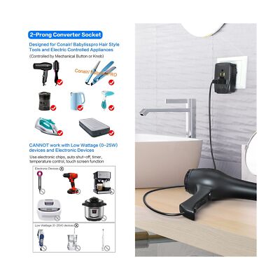 Upgraded DoAce 2000W Travel Voltage Converter for Hair Dryer Straightener Cur...