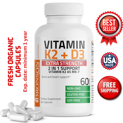 Bronson Vitamin K2 (MK7) with D3 Extra Strength Supplement Bone Health Non-GMO