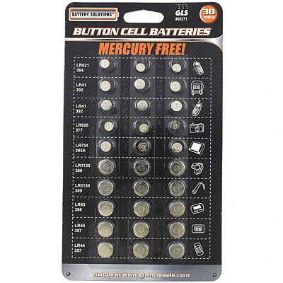 30 PC BUTTON CELL ASSORTED COIN ALKALINE BATTERIES Watch Camera Calculator