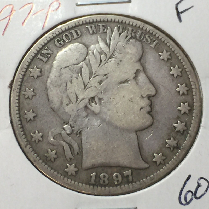 1897-P  Fine   Barber Half Dollar   LITY and top half BER      Combined Shipping