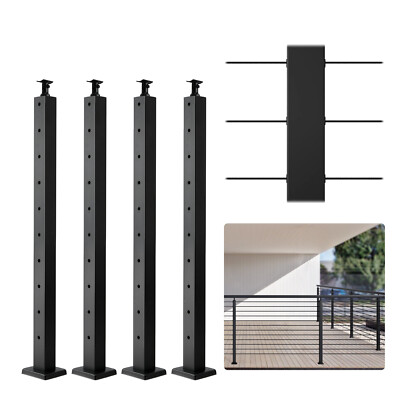 VEVOR 4pcs Cable Railing Post 36''x2''x2'' Level Drilled Post Stainless Steel Black
