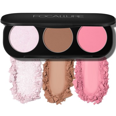 FOCALLURE Blush and Highlighter Palette3 in 1 Contour PaletteCruelty-Free Mat...