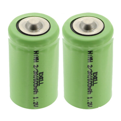 2-PACK Exell 2/3A 1600mAh 1.2V NIMH Rechargeable Button Top Batteries